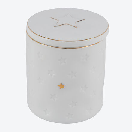 Produktbild fr 'Keksdose fr Selbstgebackenes - Porzellan, Wei, Golddekor, /H 11/13 cm'