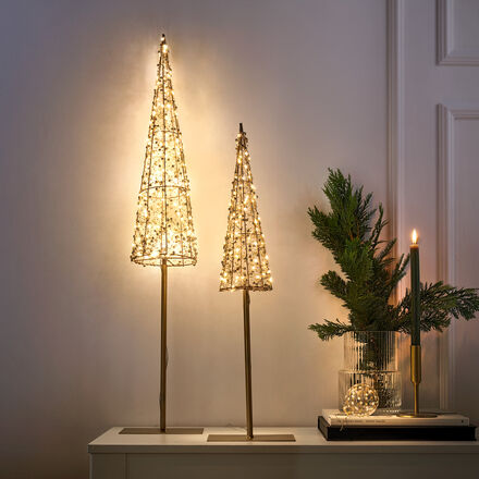 Produktbild fr 'Leuchttanne mit LED-Beleuchtung - goldfarbener Metallbaum mit LEDs umwickelt'