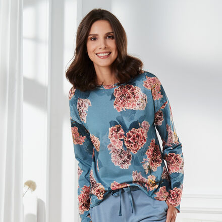 Produktbild für 'Luftig, weiches Pyjama-Oberteil mit Hortensienprint'