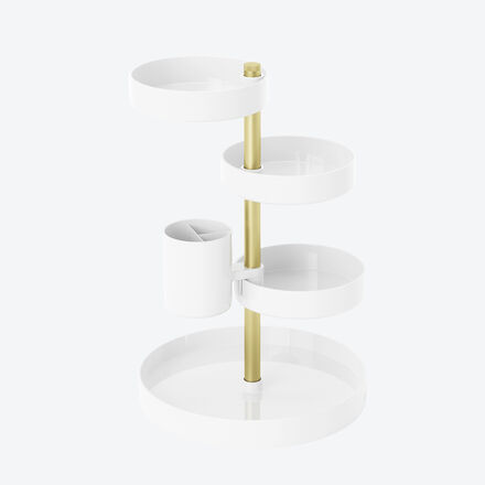 Produktbild f�r 'Make-up Organizer drehbar, 5 h�henverstellbare F�cher - Wei�/Messing, 23/23/35 cm'