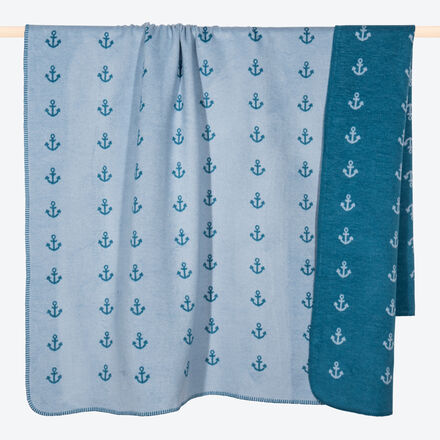 Produktbild für 'Maritimes Kuschelplaid im frischen Wende-Look, Decke, Sommerdecke, Kuscheldecke, Baumwolldecke'