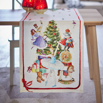 Produktbild für 'Nobler Leinen-Tischläufer mit weihnachtlichen Nussknacker-Motiven, Tischdecke, Tafeldecke, Tischwäsche, Tischläufer'