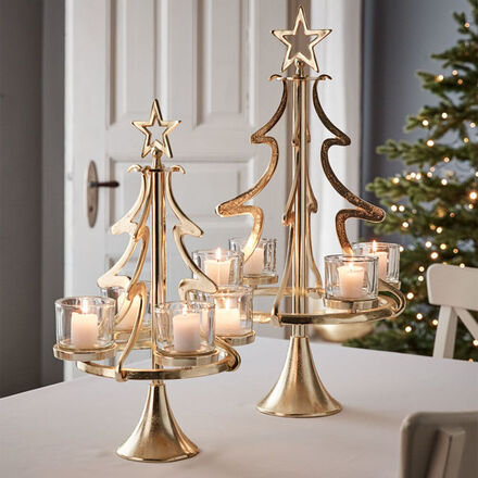 Produktbild fr 'Opulenter Tannenbaum-Kerzenleuchter in festlichem Goldton'