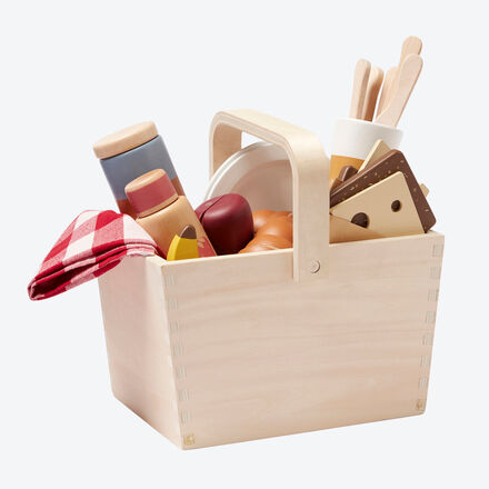 Produktbild für 'Picknickkorb-Spielset aus Holz mit viel Zubehör'