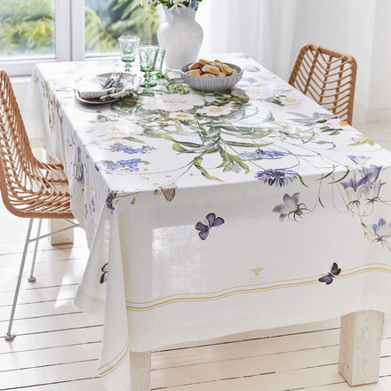 Produktbild für 'Premium Leinen-Tischdecke mit blauen Blüten'
