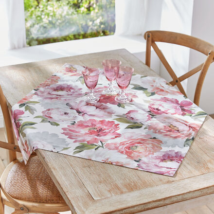 Produktbild für 'Romantische Baumwoll-Tischdecke mit aquarellierten Pfingstrosen'