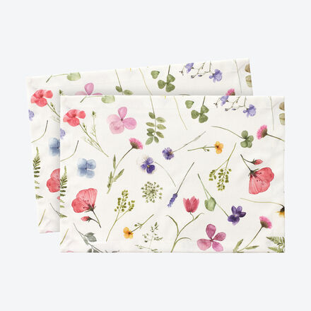 Produktbild f�r 'Sets de table fleuris en coton - motif de fleurs des pr�s - lot de 2'