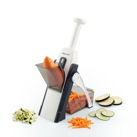 Produktbild für 'Stempel-Mandoline schneidet Scheiben, Stifte, Würfel sogar aus Süßkartoffeln'
