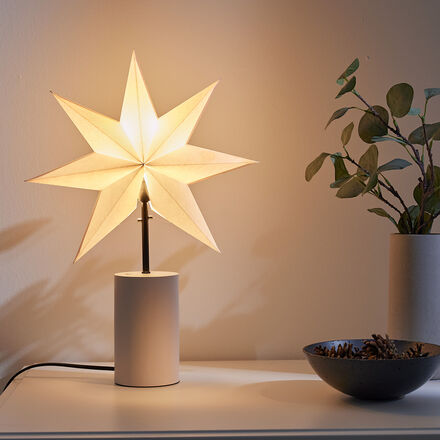 Produktbild fr 'Sternlampe mit plissiertem Papierschirm, Holzsockel, Wei/Grau, B/T/H 35/15/50 cm'