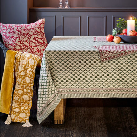 Produktbild fr 'Tischdecke Zypressen - traditionelles Blockprint auf 100 % Leinen'