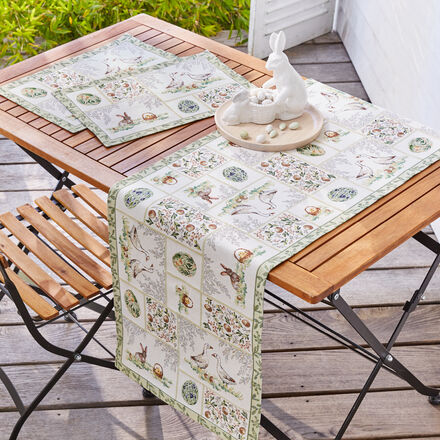 Produktbild für 'Tischläufer: Elegante Gobelin-Tischwäsche mit fröhlichen Ostermotiven'
