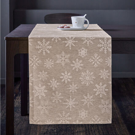 Produktbild fr 'Tischlufer mit Glanzeffekt - Beige, mit Eiskristallen, 50/140 cm'