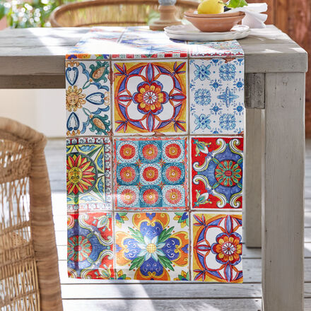 Produktbild fr 'Tischlufer mit Keramik-Dessin auf Panama-Baumwolle'