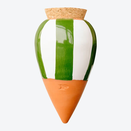 Produktbild für 'Wasserspender für Pflanzen aus Ton - Grün/Weiß-gestreift'