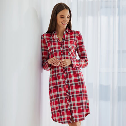 Produktbild für 'Weiches Baumwoll-Nachthemd mit klassischem Karomuster, Nachtwäsche, Pyjama, Schlafbekleidung, Loungewear, Schlafanzug'