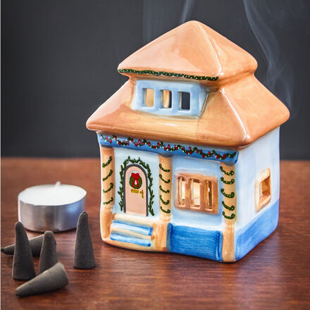 Produktbild fr 'Weihnachtshaus - Keramik, handbemalt, fr Teelichter und Rucherkerzen, B/T/H ca. 8/7/12 cm'