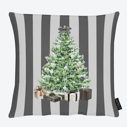 Produktbild fr 'Weihnachtskissen - Kissenhlle gestreift mit festlichem Tannenbaum, 40/40 cm'